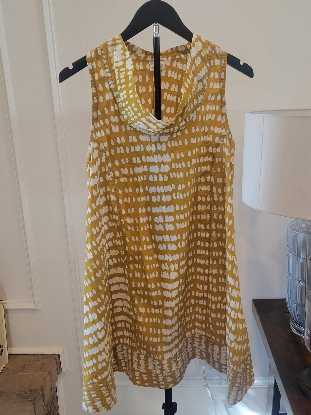 Sleeveless Mustard Yellow Printed Cowl Neck Mini Dress